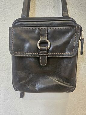 Vintage Fossil Black Leather Crossbody Organizer Bag